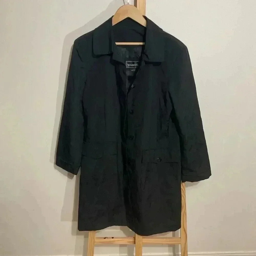 Regent Park Black Trench Coat button down size Large